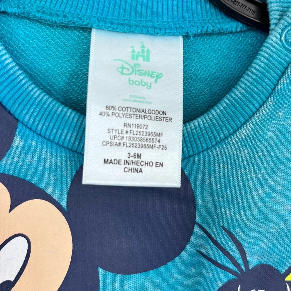 Disney Baby Sweatshirt Shorts Set Kids 3-6M Teal‎ Mickey Donald Goofy Pluto
